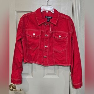 Blue Spice Women's Bold Red Cropped Jean Jacket